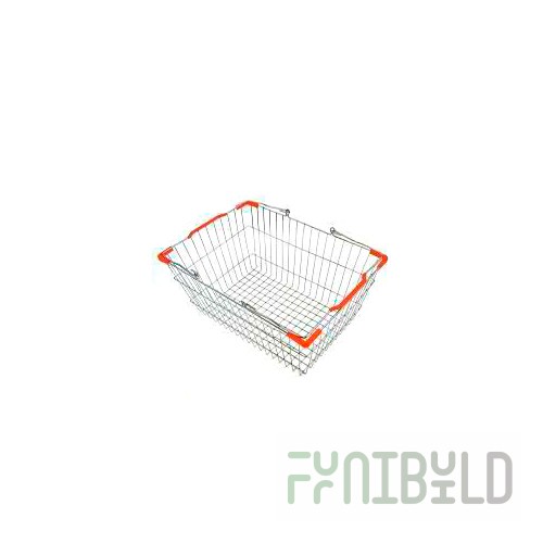 Metal shopping basket SB22-CR (450x320x200mm, 22l, chrome, 2 cast PVC handles + corner, blue)