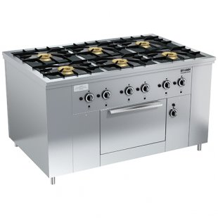 Gas stove 6-burner open type floor with oven. cabinet PRG-IIA-6 DSh Maxi (1470x990x850(760)mm, 6x8kW, 1x8kW)