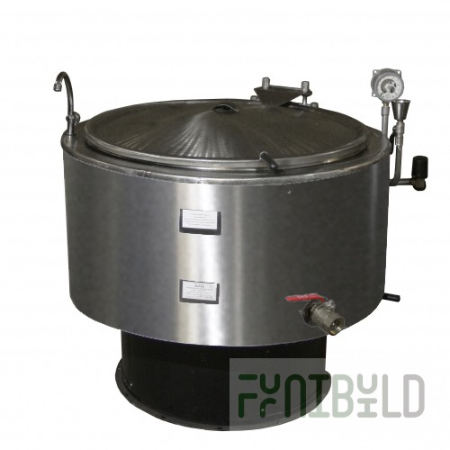 Electric cooking boiler. round stationary. KPE-250 stainless steel (900x1060x1060 in, 250 l, 380 V, 30 kW, 225 kg)