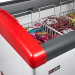 Chest freezer V=565 l GELLAR FG 675 E red (1610x650x860 in, -12…-25C, 7 baskets, wheels, lock)