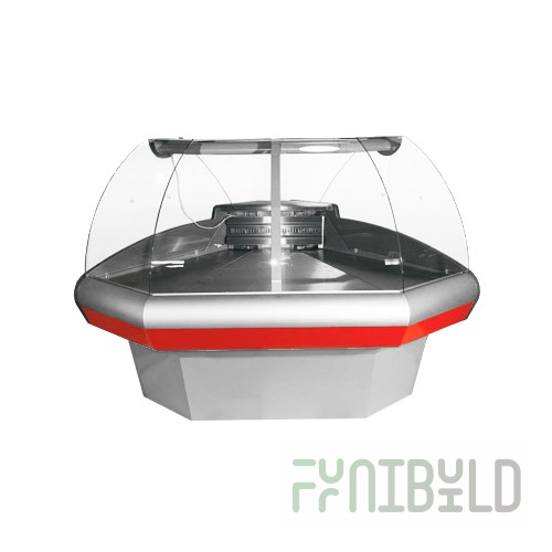 Medium-temperature corner display case 1230x1230x1200mm, VKhSu-1.0 Carboma external, 0...+7C, 0.66 sq.m.