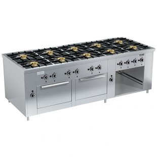 Gas stove 10-burner open type floor with 2 ovens PRG-IIA-10 2DS Maxi (2420x990x850(760)mm, 10x8kW, 2x8kW)