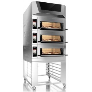 Deck oven FINES FD68/3S-HTB/HV-FD68/75 with exhaust hood on a stand (980x880x2150mm, 19.2 kW, 370 kg)