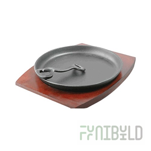 Frying pan for fajitas on stand D=22,H=4,L=27.5,B=22.5 cm, cast iron, wood, black, st. wood art.4020706