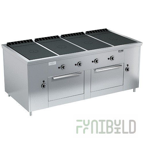 Gas stove 4-burner closed type floor with oven PRG-IIA-4S 2DS Maxi (1945x990x850(760)mm, 4x10kW, 2x8kW)