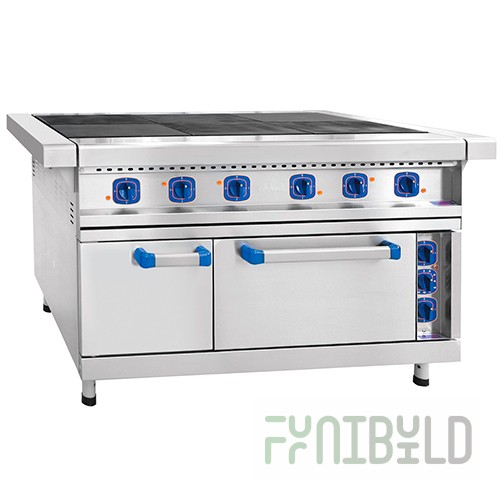 Electric stove with 6 burners and oven EP-6ZhSh (stainless steel face) (1265(1475)x850(895)x860 in, 22.8 kW, 220/380 V)