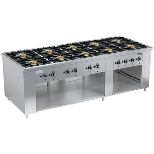 Gas stove 10-burner open type floor without oven. cabinet PRG-IIA-10 Maxi (2420x990x850(760)mm, 10x8kW)