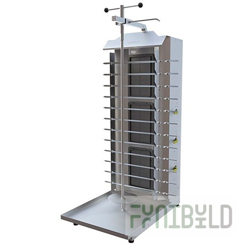 Gas shawarma kebab maker 3 M (3 burners) (415x600x1245, stainless steel, 12 skewers)