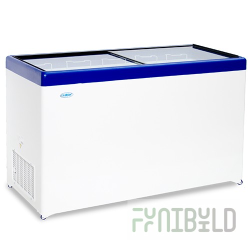 Chest freezer V=448l, MLP-500 -18...-25, 1404x604x790 in, red, glass lid. (5 baskets)