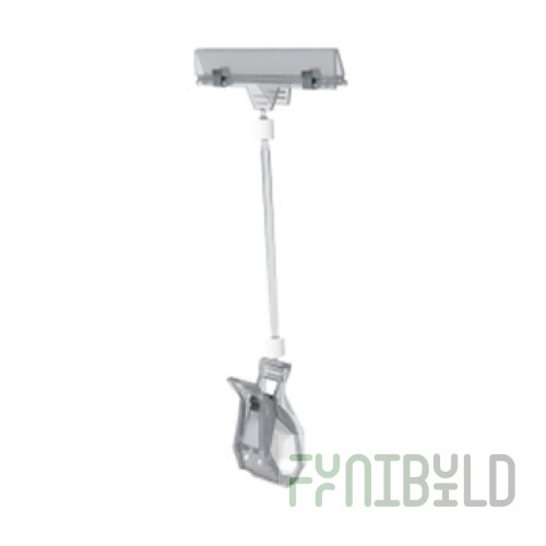 Price tag holder on a universal clip with a wide clamp on a 100mm leg, art. FX-CLAMP 100