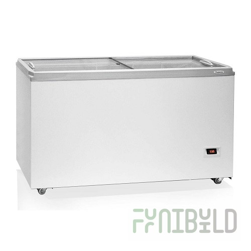 Chest freezer with straight glass lid Biryusa 455DZQ (795x1500x630 in, 0.181 kW, 220V)
