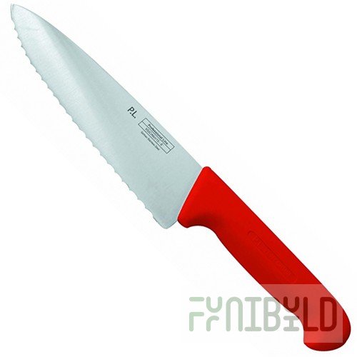 Chef's knife 25 cm red handle, wavy blade, PL-PROFF CUISINE art. 99002254