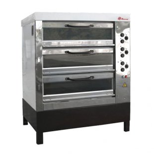 Electric bakery oven HPE-750/3 C (with glass doors, 3-section) (1366x1012x1686mm, output per 1 release: 72 loaves of bread, 42 loaves of 0.3 kg, 19.2 kW, 380 V, 440 kg)