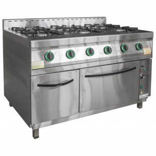 Gas stove 6-burner with oven PG-6D-01 (1265x850(895)x860(960) in, 27 kW, 220 V)
