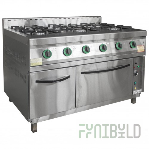Gas stove 6-burner with oven PG-6D-01 (1265x850(895)x860(960) in, 27 kW, 220 V)