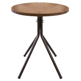 Buffet table 800x800x1060mm, collapsible frame painted in antique bronze, 32mm round tabletop, covered with plastic, elm root color gloss
