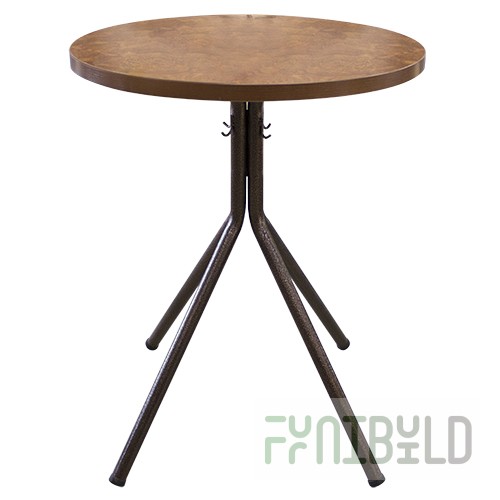 Buffet table 800x800x1060mm, collapsible frame painted in antique bronze, 32mm round tabletop, covered with plastic, elm root color gloss