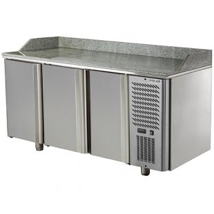 Medium-temperature pizza table V=450l, POLAIR TM3GNpizza-G Grande (-2...+10, 1630x705x850/1000 in, 3 doors, granite tabletop)