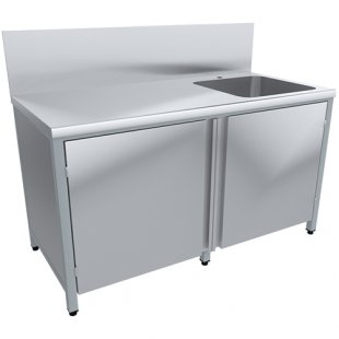 Pedestal table with solid pull-out sink, high apron SRO15/7-T+VMOts1-500P, right distribution of capacity (1500x700x860/880)