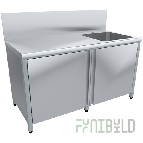 Pedestal table with solid pull-out sink, high apron SRO15/7-T+VMOts1-500P, right distribution of capacity (1500x700x860/880)