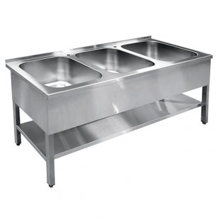 Washing bath 3-section VMP-7-3-6 RN all stainless steel collapsible with shelf