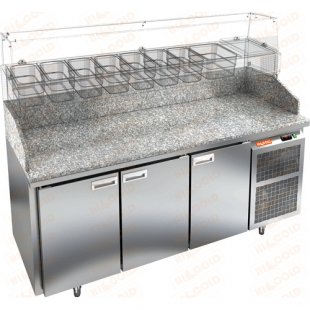 Pizza table Hicold PZ3-111/GN Stone (1835x700x1050mm, 0.41 kW, 220V, +2...+10 °C)