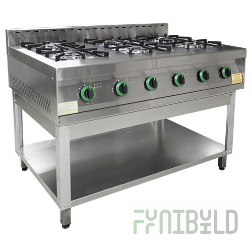 Gas stove 6-burner without oven. cabinet PG-6-01 (1265x850x860 (960) in, 21 kW, 220 V)