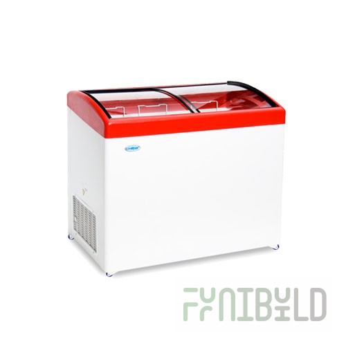 Chest freezer V=292l, MLG-350 -18...-25, 1004x604x790mm, red lid, bent glass (3 baskets)