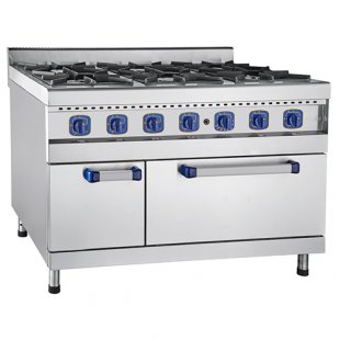 Gas stove 6-burner with oven. cabinet PGK-69ZhSh (all stainless steel) (800x1200x976 in)