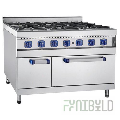 Gas stove 6-burner with oven. cabinet PGK-69ZhSh (all stainless steel) (800x1200x976 in)
