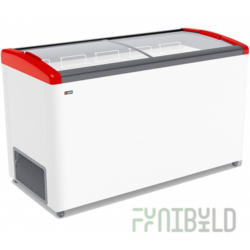Chest freezer V=490 l GELLAR FG 575 E red (1410x650x860 in, -12…-25C, 6 baskets, wheels, lock)