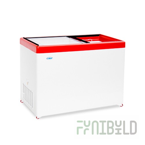Chest freezer V=378l, MLP-400 -18...-25, 1204x604x790mm, red, glass lid (4 baskets)