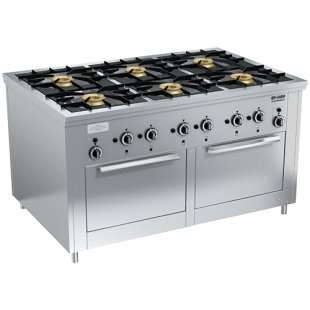 Gas stove 6-burner floor open type with 2 ovens PRG-IIA-6 2DS Maxi (1470x990x850(760)mm, 6x8kW, 2x8kW)