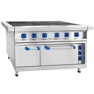 Electric stove 6-burner with oven EP-6ZhSh-K-2/1 (all stainless steel) convection with steam humidification (1475x933x860 in, 23.9 kW, 220/380 V)
