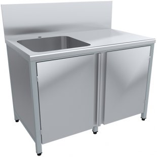 Pedestal table with solid pull-out sink, high apron SRO12/7-T+VMOC1-500L, left-hand dispensing capacity (1200x700x860/880)