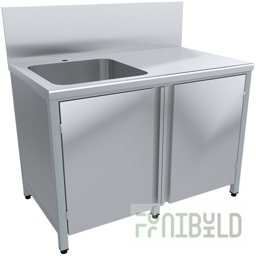 Pedestal table with solid pull-out sink, high apron SRO12/7-T+VMOC1-500L, left-hand dispensing capacity (1200x700x860/880)
