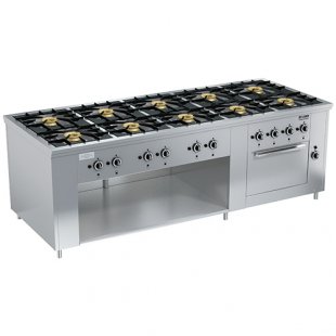 Gas stove 10-burner open type floor with 1 oven. cabinet PRG-IIA-10 DSh Maxi (2420x990x850(760)mm, 10x8kW, 1x8kW)