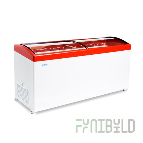 Chest freezer V=559l, MLG-700 -18...-25 C 1804x604x790 in, red lid bent glass (7 baskets)