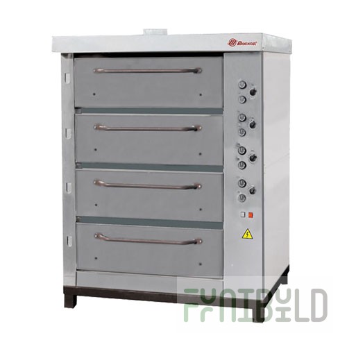 Electric bakery oven HPE-750/4 stainless steel (1367x1075x1790mm, capacity for 1 baking: tin bread 96pcs, loaf 0.3kg - 56pcs, 25.6 kW, 380V, 512kg)