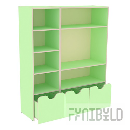Children's shelving unit for toys and manuals 1400x450x1700 in, art. IM-14 (light green)