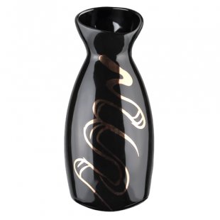 Sake bottle 200 ml, black with gold porcelain art.S10-115-22