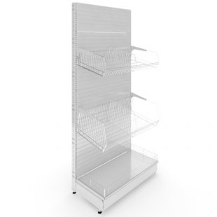 Rack with baskets 1000x600x2250mm, shelves: base 500mm + medium basket + small basket, solid back wall, plinth