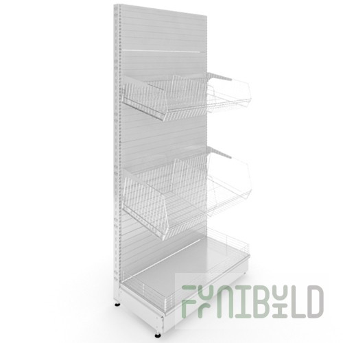Rack with baskets 1000x600x2250mm, shelves: base 500mm + medium basket + small basket, solid back wall, plinth