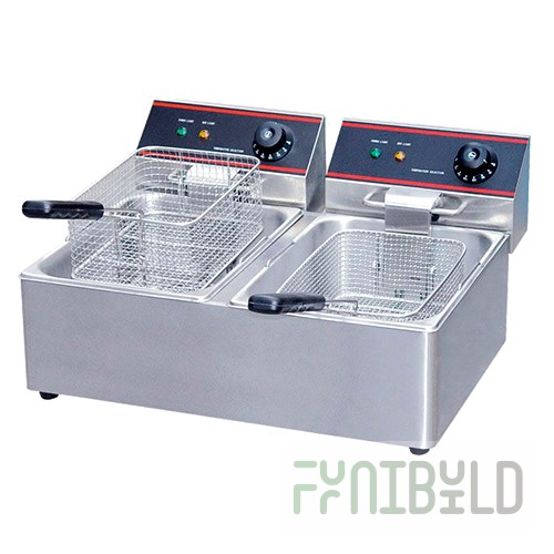 Tabletop electric deep fryer HEF-11L-2 (3.5+3.5 kW, 2 containers of 11 l, 240 V, 670x450x350 in)