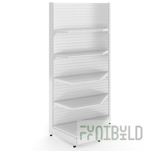 Wall-mounted rack 600x1900mm, shelves: base 500mm+2x400mm+2x300mm, solid back wall, plinth