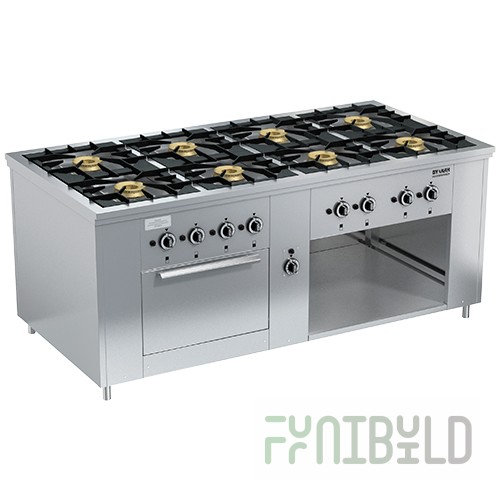 Gas stove 8-burner open type floor with oven. cabinet PRG-IIA-8 DSh Maxi (1945x990x850(760)mm, 8x8 kW, 1x8 kW)