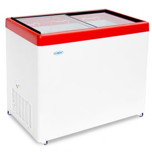 Chest freezer V=308l, MLP-350 -18...-25, 1004x604x790 in, red, glass lid. (3 baskets)