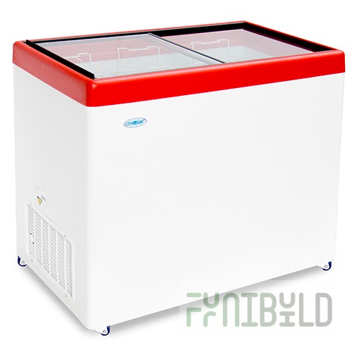 Chest freezer V=308l, MLP-350 -18...-25, 1004x604x790 in, red, glass lid. (3 baskets)