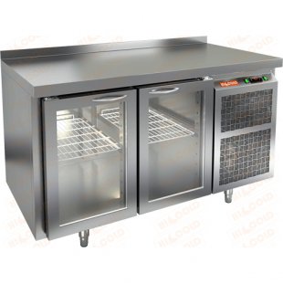 Table with a cooler with glass doors. Hicold GNG 11/HT O (1390x700x850mm, +2...+10 °C)