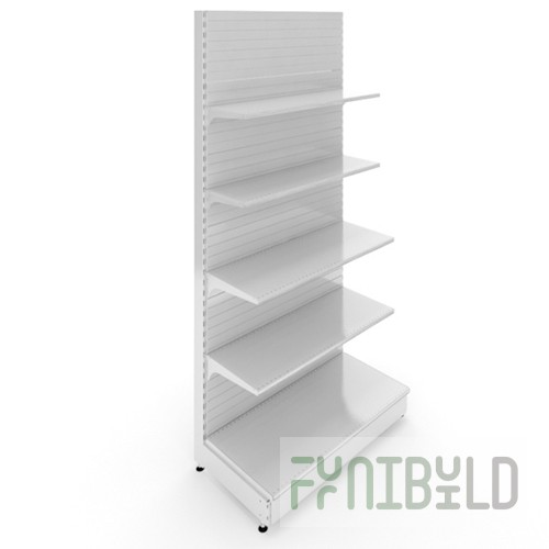 Wall-mounted rack 1000x600x2250mm, shelves: base 500mm+2x400mm+2x300mm, solid back wall, plinth